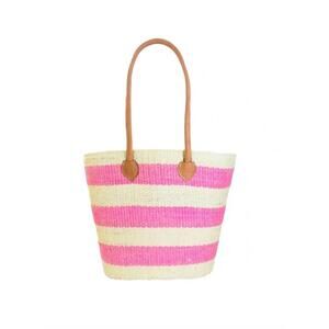 NEW SHEBOBO women's hermosa straw basket bag in pink stripe